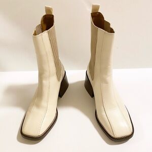 SAM EDELMAN | Leather Square-Toe Chelsea Boot in Ivory size 8.5M